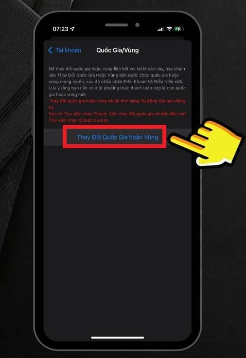 Change Country or Region confirmation screen